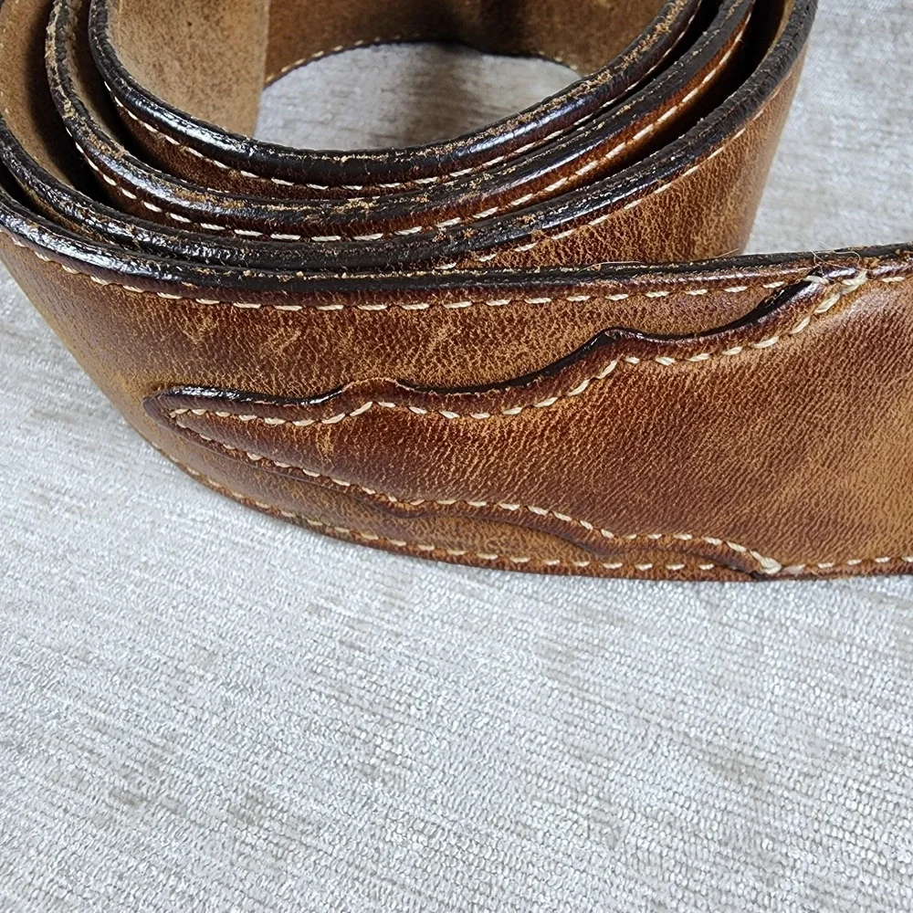 Silver Creek Classics Brown Leather Western Top Stitched Belt Silver Buckle~38